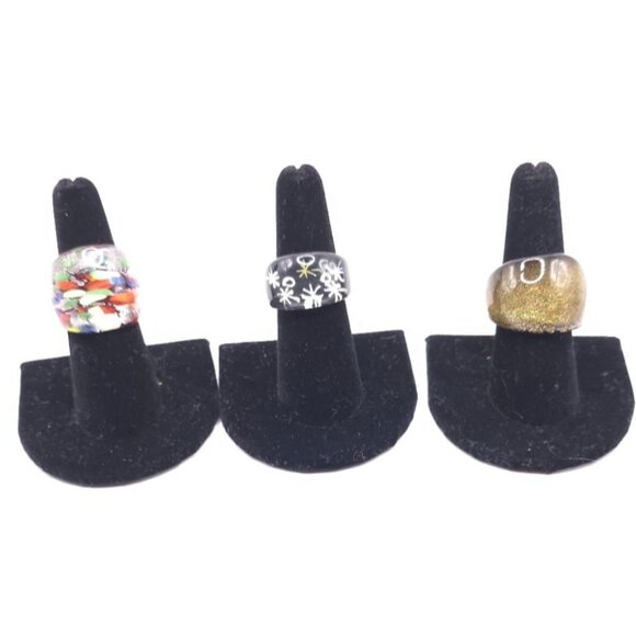 Unbranded Jewelry - Vintage Dichroic Art Glass Rings Handcrafted Statement Jewelry Set Of 3